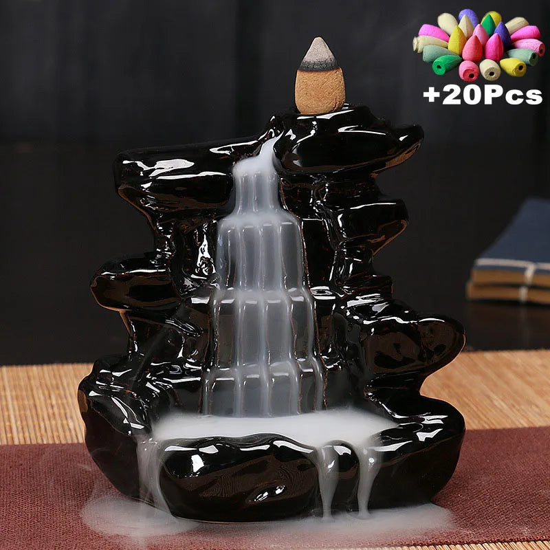 Ceramic Backflow Incense Burner with 20 Cones – Creative Home & Teahouse Decor, Meditation & Relaxation Aid