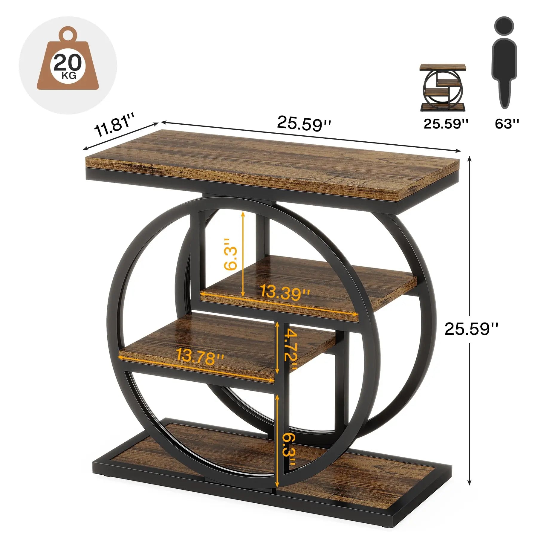 4-Tier Industrial End Table with Storage Shelves – Narrow Wooden Side Table for Living Room & Bedroom