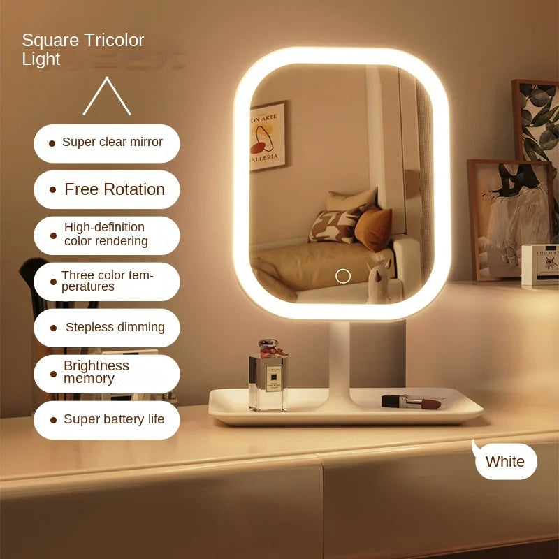 Niche Modern Desktop Vanity Mirror – 3-Color LED Touch Makeup Mirror for Women