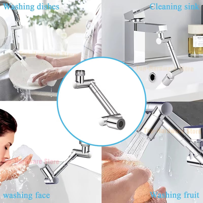 1440° Rotatable Scalable Metal Faucet Extender – Splash-Proof Water-Saving Tap Aerator for Kitchen & Bathroom