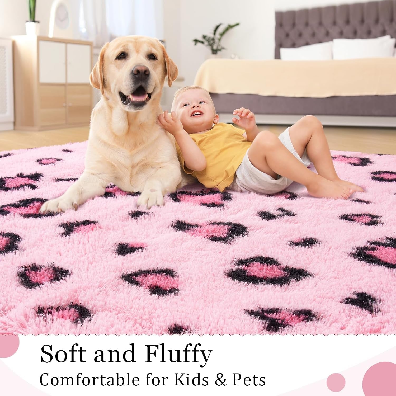 Pink Leopard Print Rug – Soft, Plush Area Rug for Kids’ Bedroom, Living Room, Nursery & Dorm