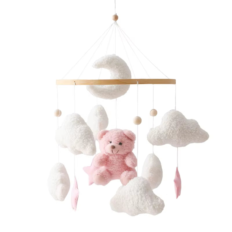 Wooden Baby Crib Mobile – Soft Felt Cartoon Bear Music Hanging Toy for Newborns