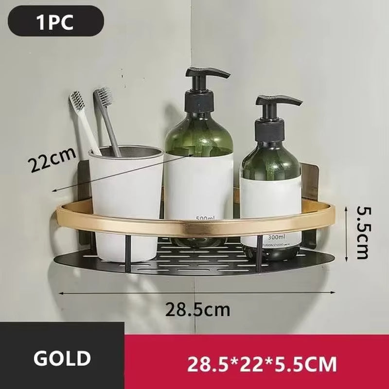No-Drill Bathroom Shelf – Wall Mounted Aluminum Shower & Toilet Storage Rack