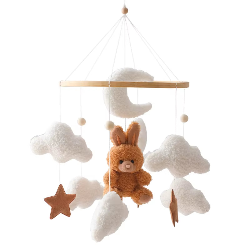 Wooden Baby Crib Mobile – Soft Felt Cartoon Bear Music Hanging Toy for Newborns