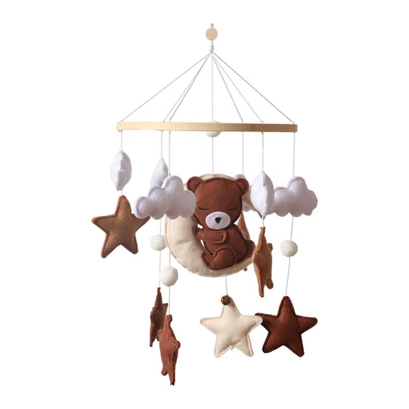 Wooden Baby Crib Mobile – Soft Felt Cartoon Bear Music Hanging Toy for Newborns