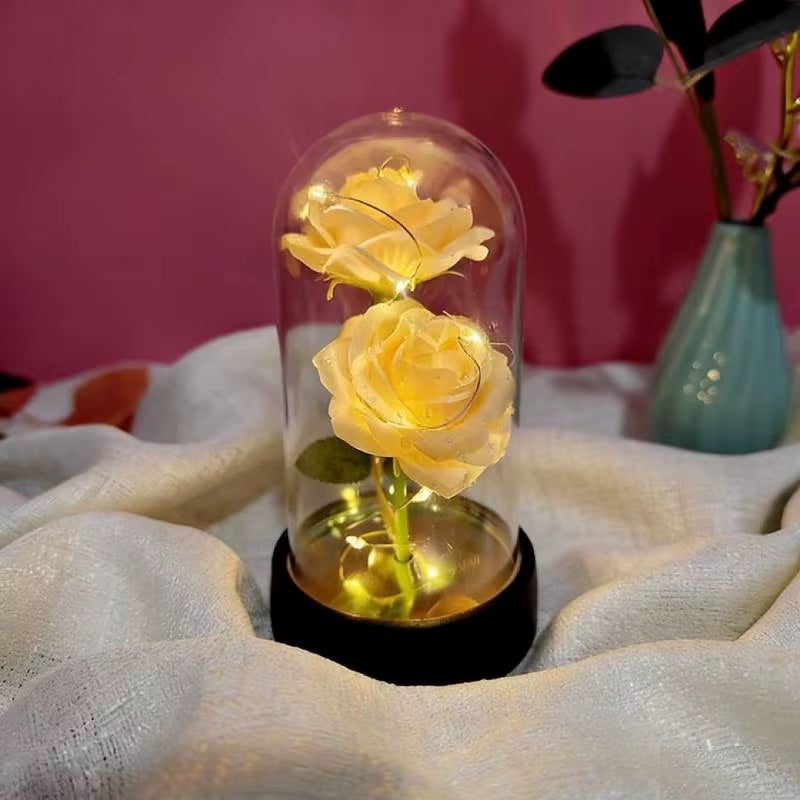 LED Red Rose in Glass Dome – Romantic Valentine’s Day Gift, Wedding Galaxy Rose, Forever Flower with Stand