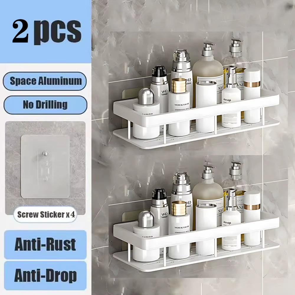 No-Drill Bathroom Shelf – Wall Mounted Aluminum Shower & Toilet Storage Rack