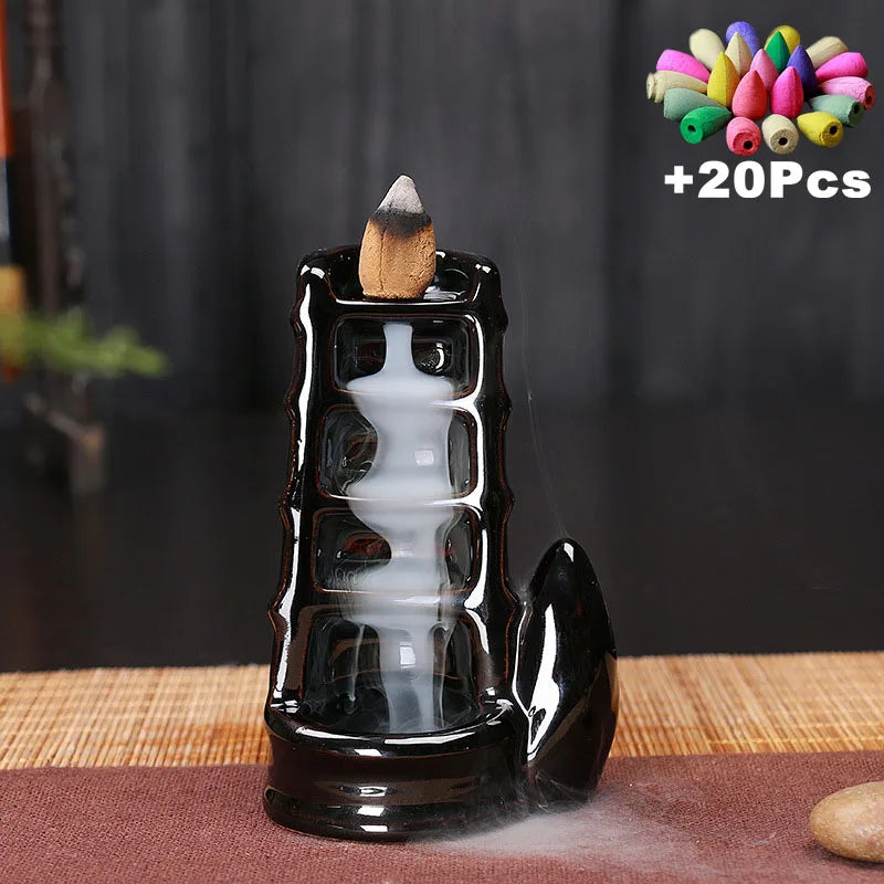 Ceramic Backflow Incense Burner with 20 Cones – Creative Home & Teahouse Decor, Meditation & Relaxation Aid