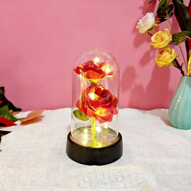 LED Red Rose in Glass Dome – Romantic Valentine’s Day Gift, Wedding Galaxy Rose, Forever Flower with Stand