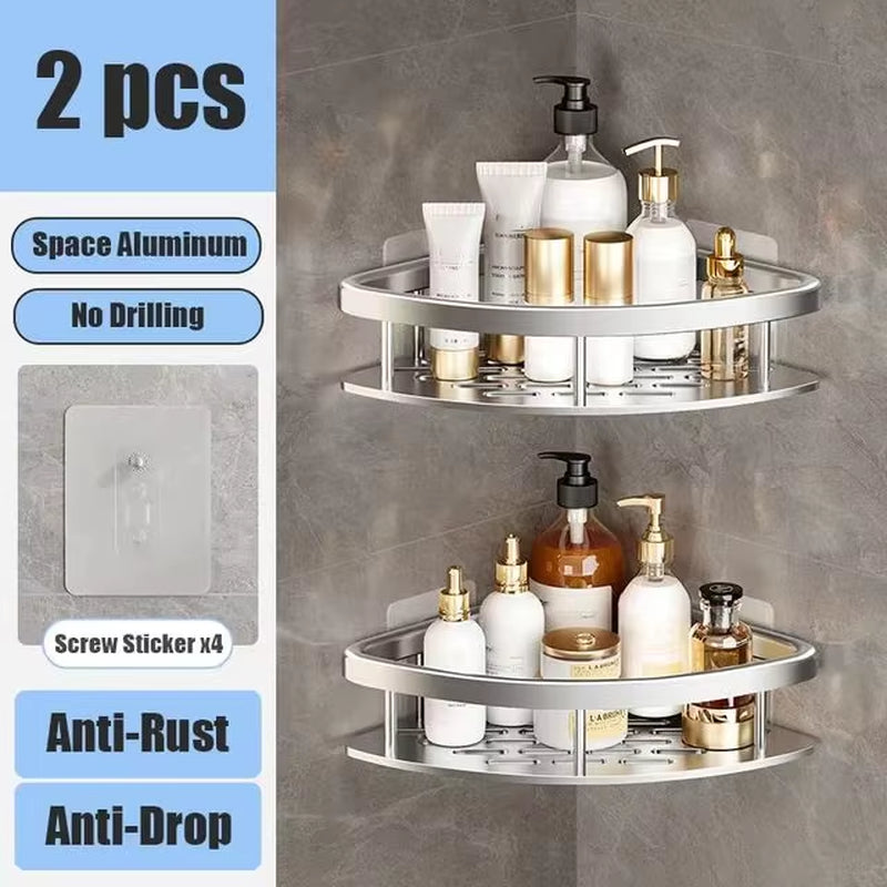 No-Drill Bathroom Shelf – Wall Mounted Aluminum Shower & Toilet Storage Rack
