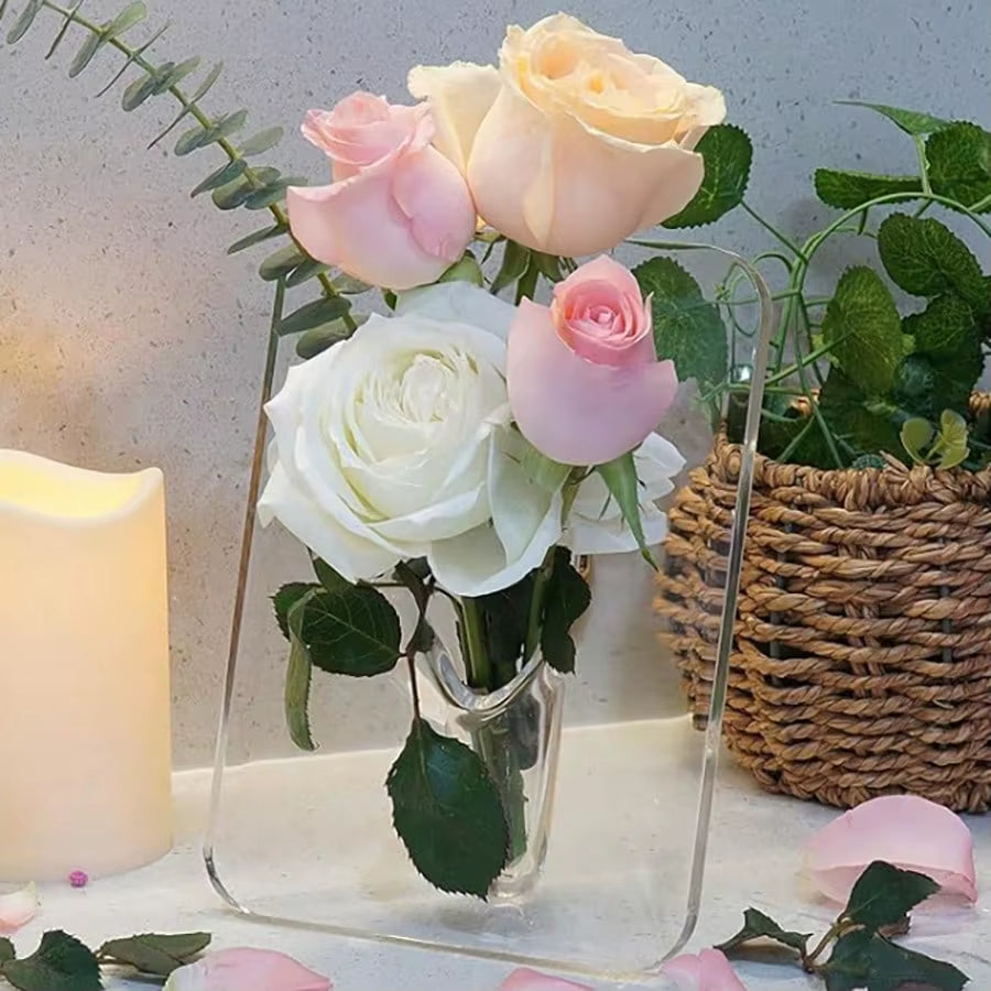 Frame Flower Vase – Clear Acrylic Modern Decorative Vase for Home & Office