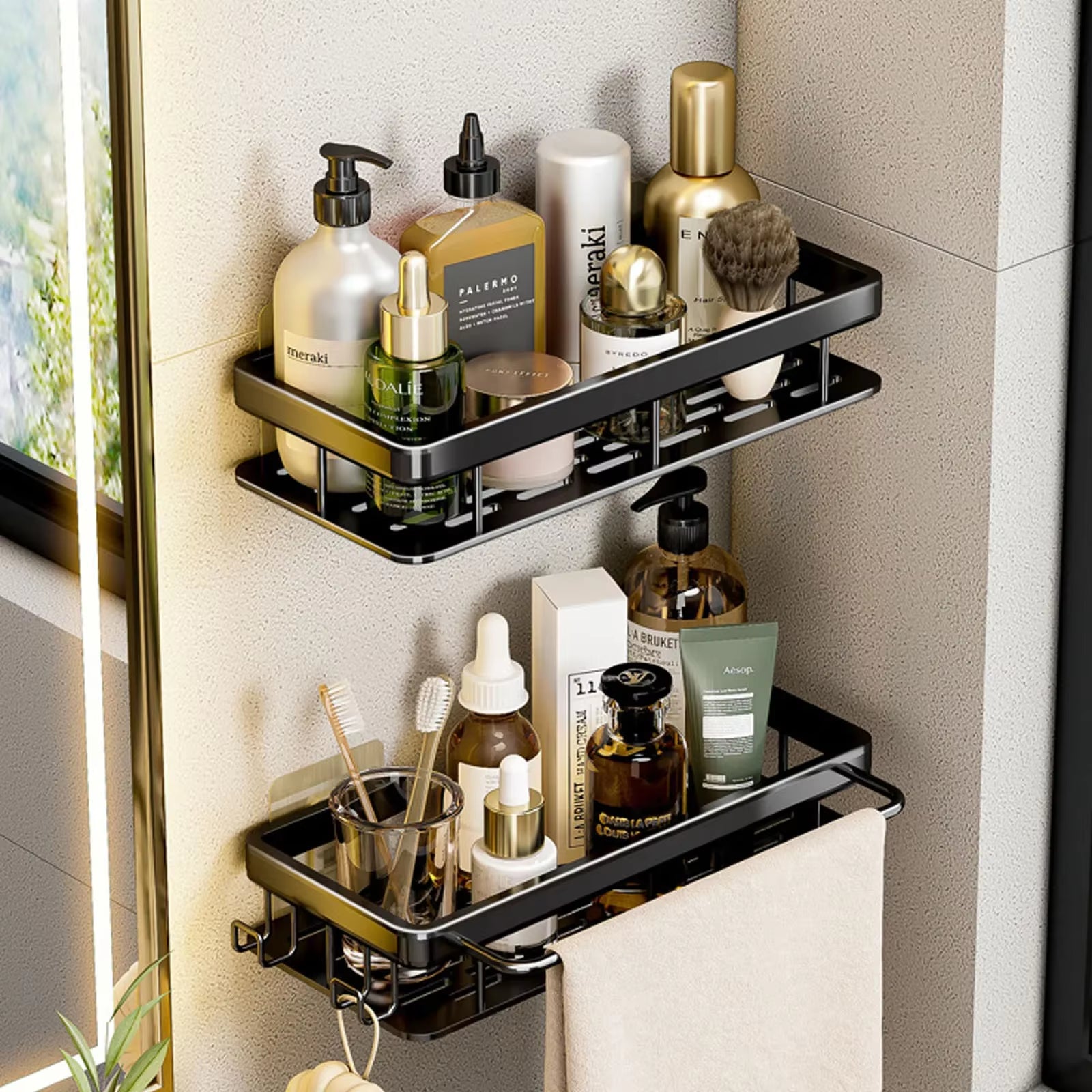 No-Drill Bathroom Shelf – Wall Mounted Aluminum Shower & Toilet Storage Rack
