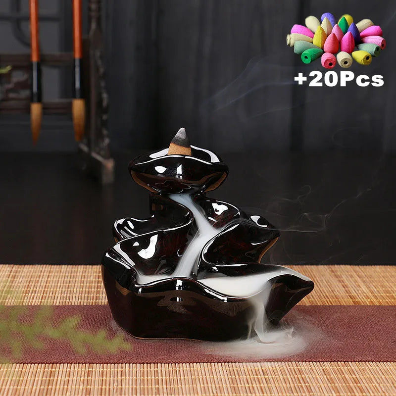 Ceramic Backflow Incense Burner with 20 Cones – Creative Home & Teahouse Decor, Meditation & Relaxation Aid