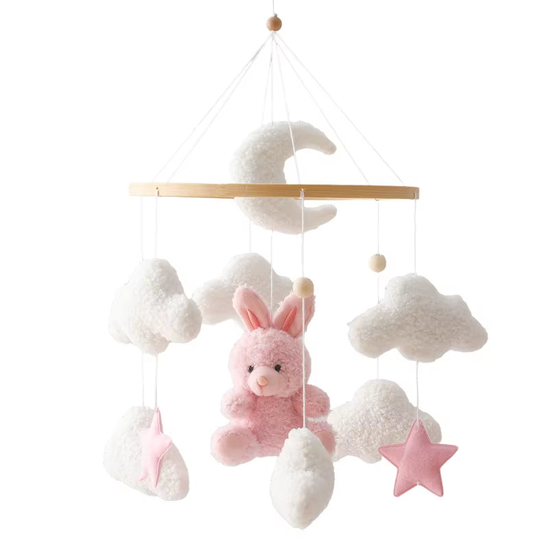 Wooden Baby Crib Mobile – Soft Felt Cartoon Bear Music Hanging Toy for Newborns