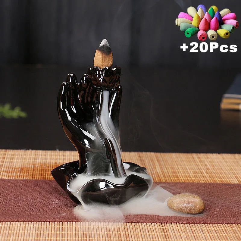 Ceramic Backflow Incense Burner with 20 Cones – Creative Home & Teahouse Decor, Meditation & Relaxation Aid