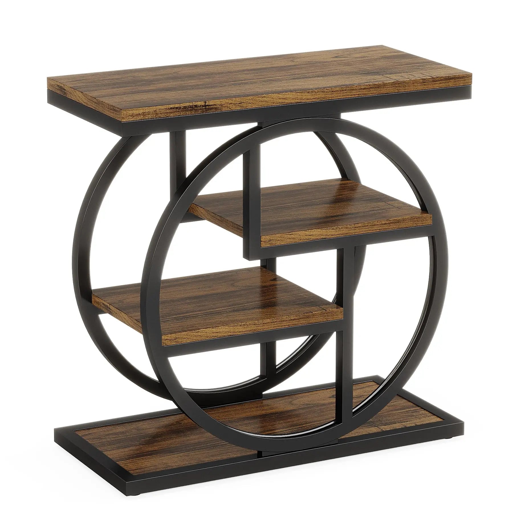 4-Tier Industrial End Table with Storage Shelves – Narrow Wooden Side Table for Living Room & Bedroom