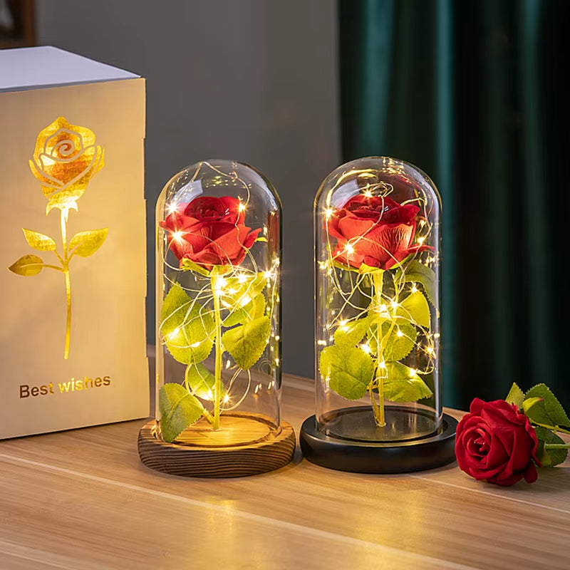 LED Red Rose in Glass Dome – Romantic Valentine’s Day Gift, Wedding Galaxy Rose, Forever Flower with Stand