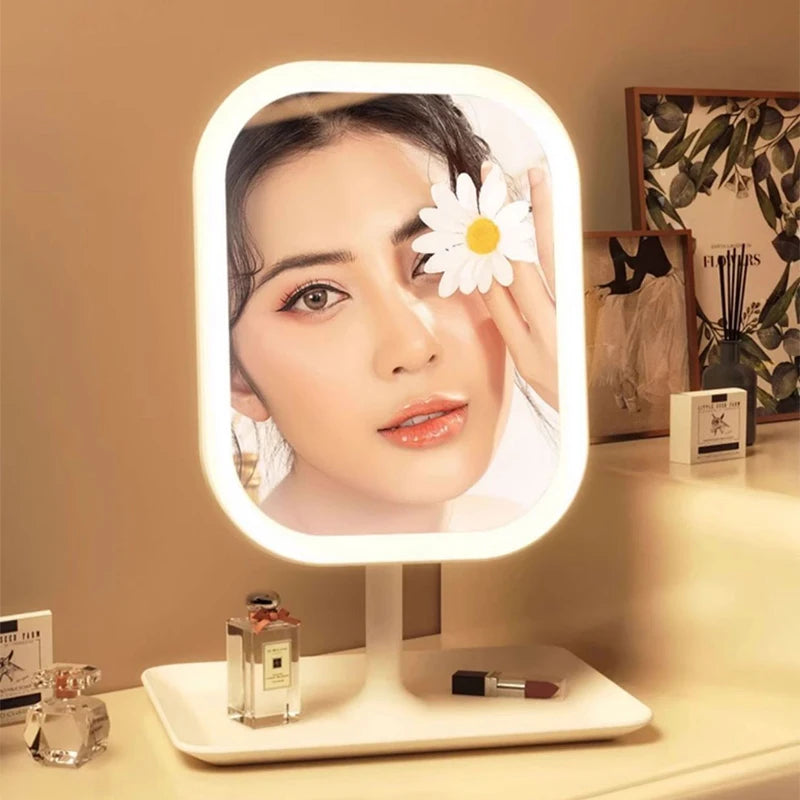 Niche Modern Desktop Vanity Mirror – 3-Color LED Touch Makeup Mirror for Women