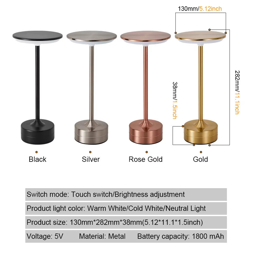 LED Touch Table Lamp – USB Rechargeable Portable Night Light for Bedroom, Reading, Hotel & Bar