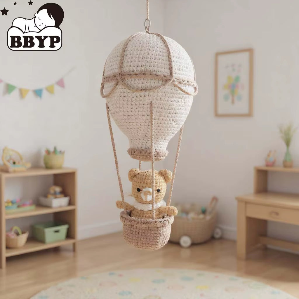 Handmade Crochet Hot Air Balloon – Boho Nursery Wall Hanging & Kids Room Decor