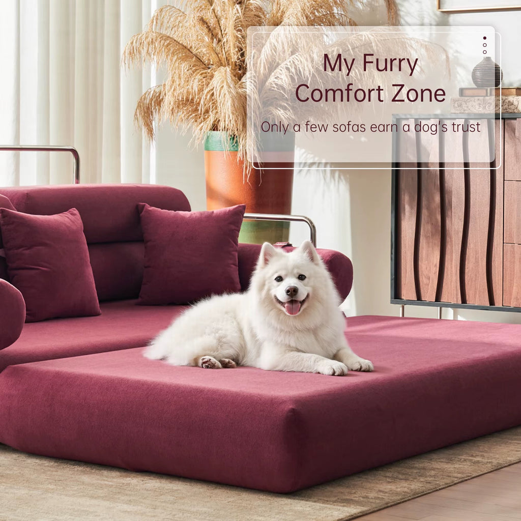 Convertible Sleeper Sofa – 35" High-Back Floor Couch Bed with Rounded Arm Supports