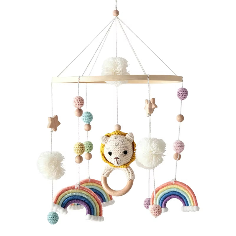 Wooden Baby Crib Mobile – Soft Felt Cartoon Bear Music Hanging Toy for Newborns