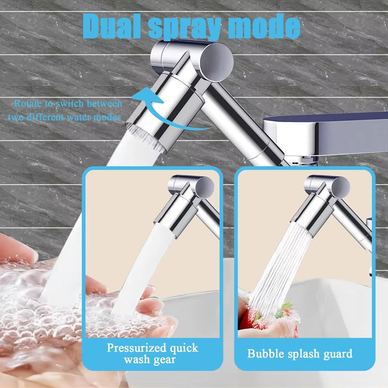 1440° Rotatable Scalable Metal Faucet Extender – Splash-Proof Water-Saving Tap Aerator for Kitchen & Bathroom