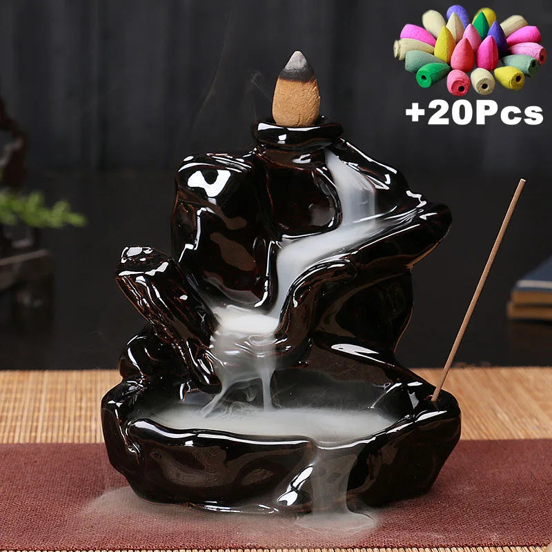 Ceramic Backflow Incense Burner with 20 Cones – Creative Home & Teahouse Decor, Meditation & Relaxation Aid