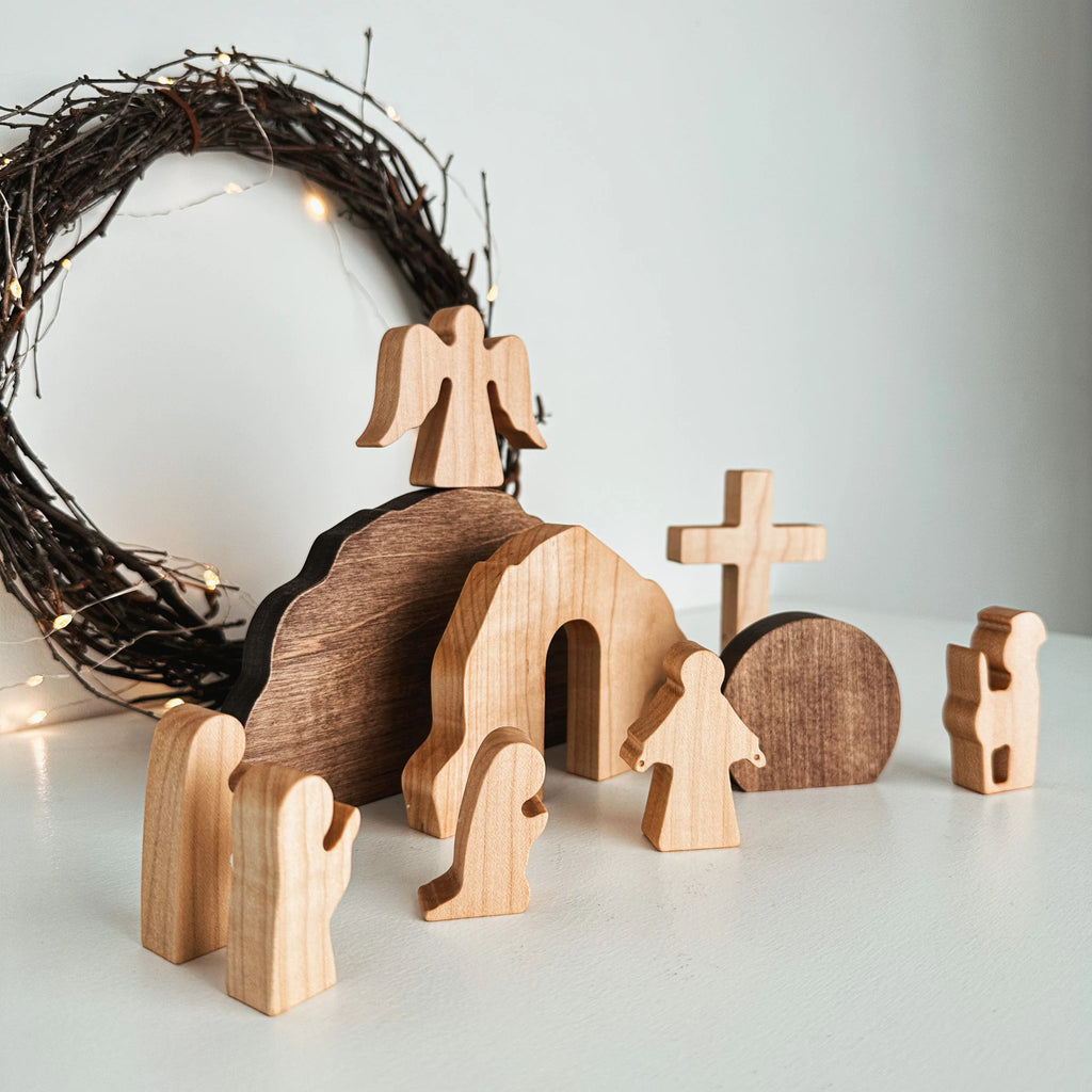 Handmade Wooden Resurrection Scene – Christian Easter Decor & Religious Keepsake Gift