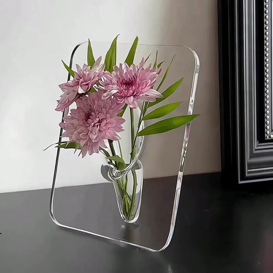 Frame Flower Vase – Clear Acrylic Modern Decorative Vase for Home & Office