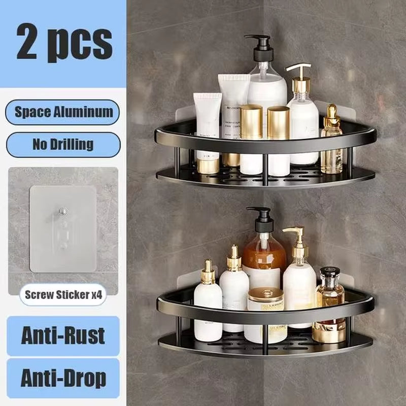 No-Drill Bathroom Shelf – Wall Mounted Aluminum Shower & Toilet Storage Rack