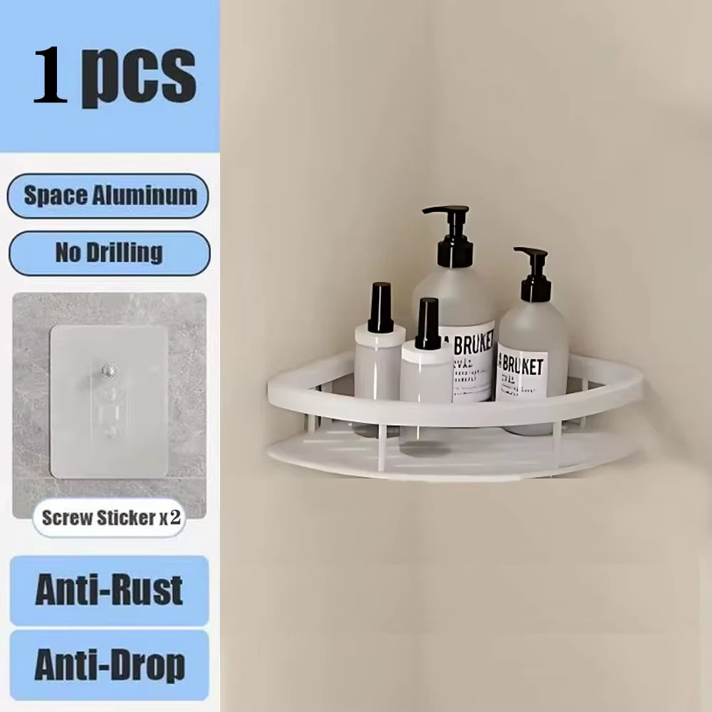 No-Drill Bathroom Shelf – Wall Mounted Aluminum Shower & Toilet Storage Rack