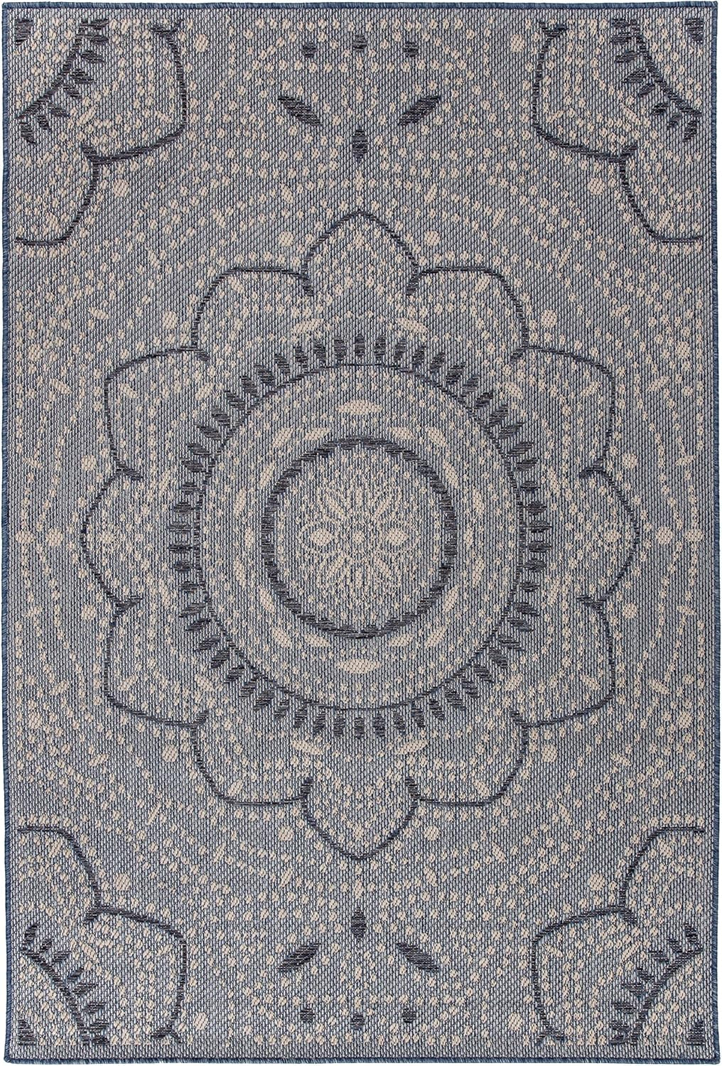 Blue Medallion Area Rug – Indoor/Outdoor Fade-Resistant Rug for Living Room, Dining Room & Office (7'10" x 10')