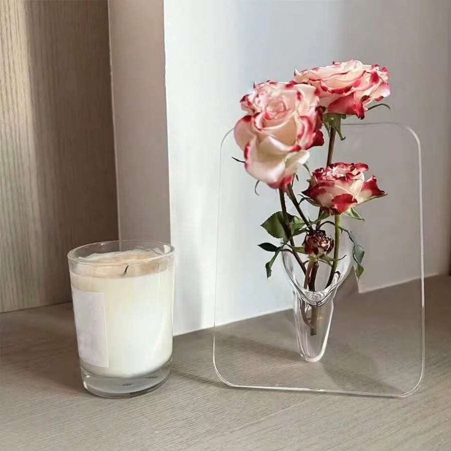 Frame Flower Vase – Clear Acrylic Modern Decorative Vase for Home & Office