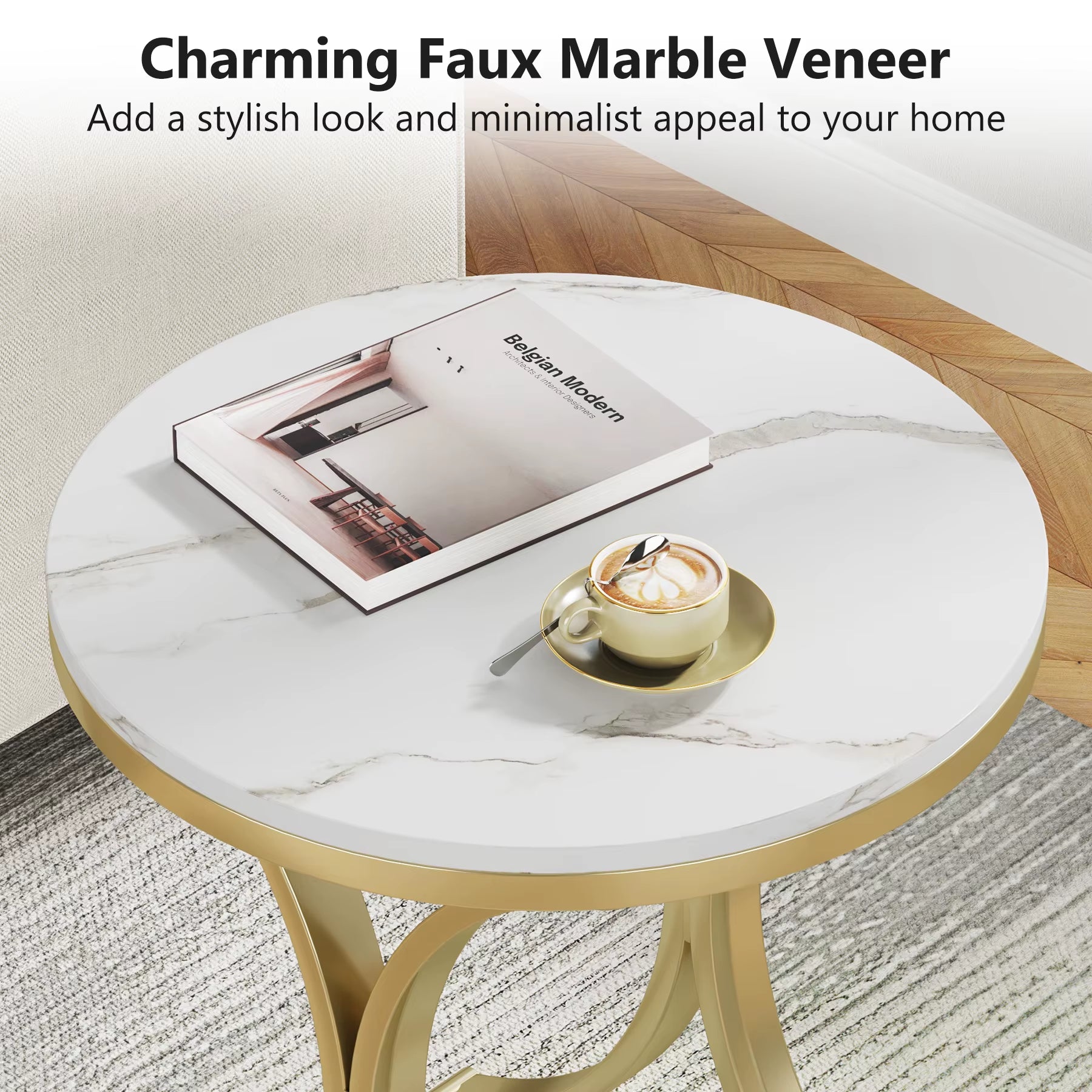 White Gold Side Table round End Table Modern Small Coffee Table Accent C Table Bedside Table