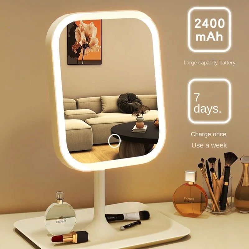 Niche Modern Desktop Vanity Mirror – 3-Color LED Touch Makeup Mirror for Women