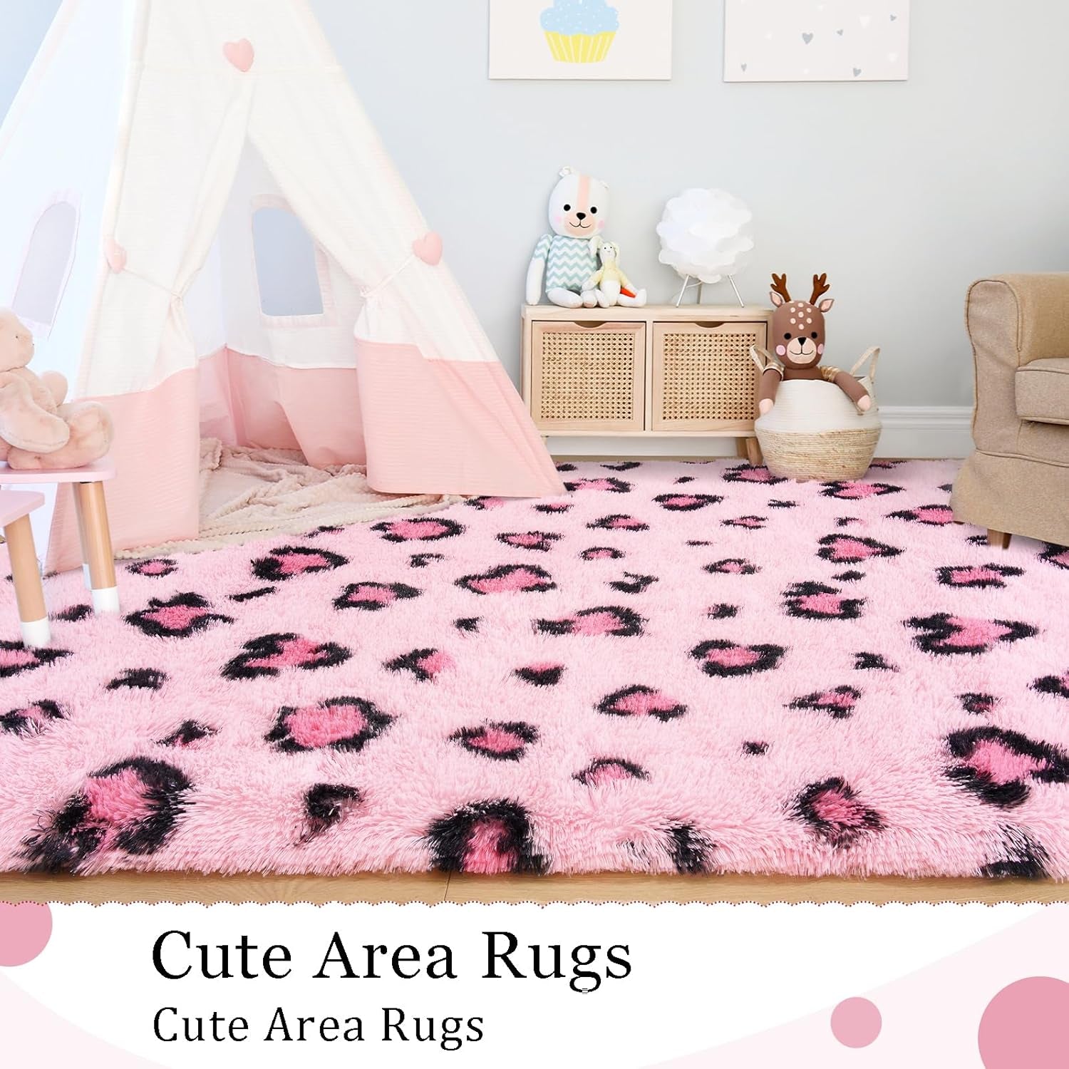Pink Leopard Print Rug – Soft, Plush Area Rug for Kids’ Bedroom, Living Room, Nursery & Dorm