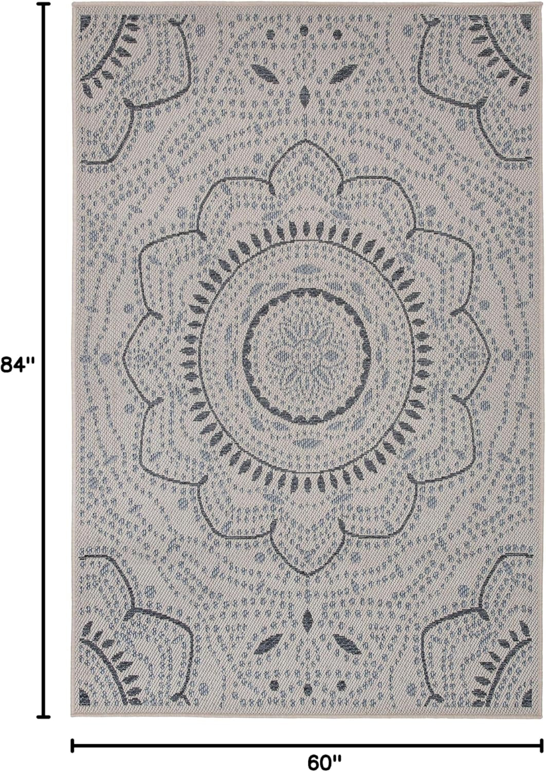 Medallion Indoor Outdoor Area Rug 5x7 – Easy-Clean Cream Patio, Deck & Balcony Rug