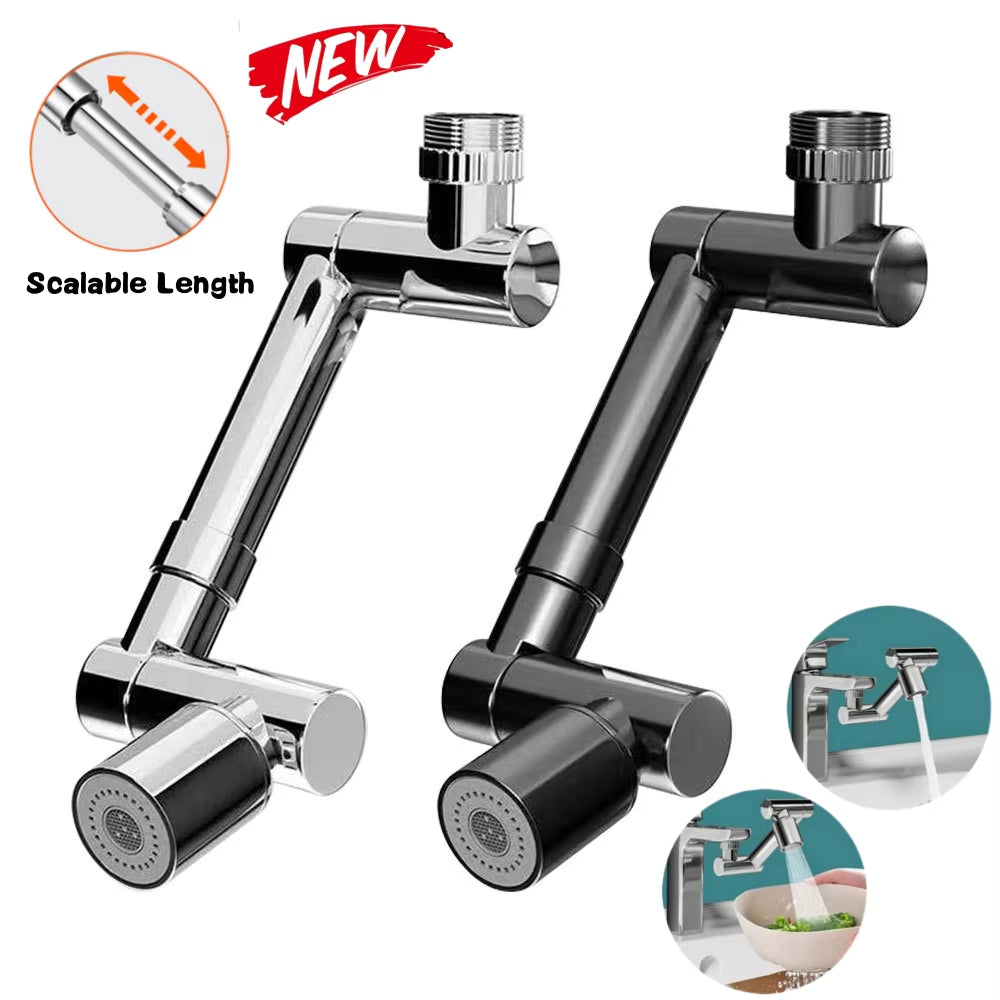 1440° Rotatable Scalable Metal Faucet Extender – Splash-Proof Water-Saving Tap Aerator for Kitchen & Bathroom