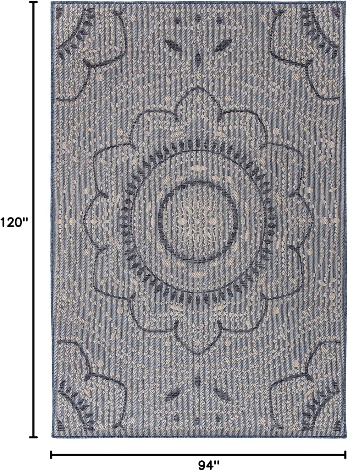 Blue Medallion Area Rug – Indoor/Outdoor Fade-Resistant Rug for Living Room, Dining Room & Office (7'10" x 10')