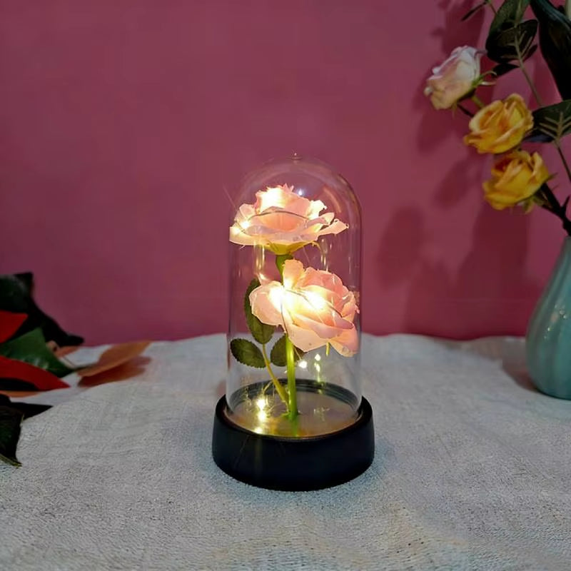 LED Red Rose in Glass Dome – Romantic Valentine’s Day Gift, Wedding Galaxy Rose, Forever Flower with Stand