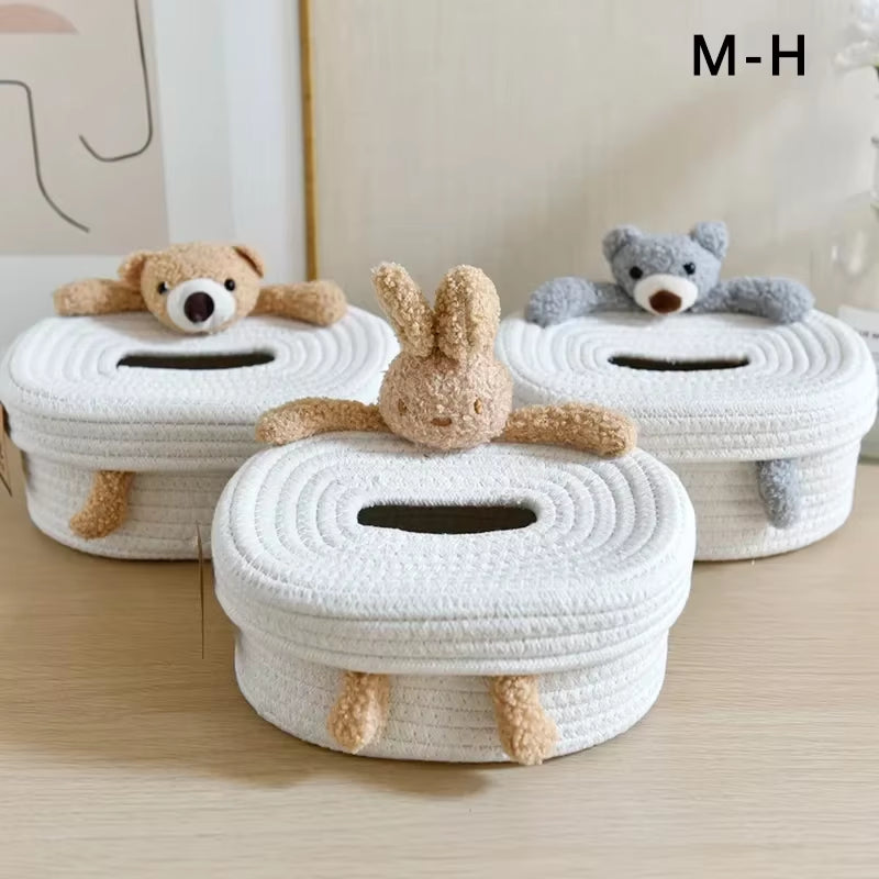 Creative Nordic Style Rabbit & Bear Tissue Box Cover – Home & Living Room Decor
