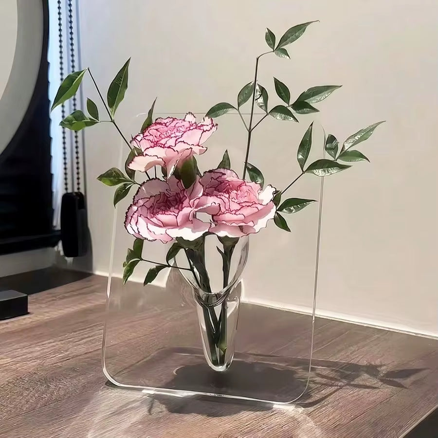 Frame Flower Vase – Clear Acrylic Modern Decorative Vase for Home & Office