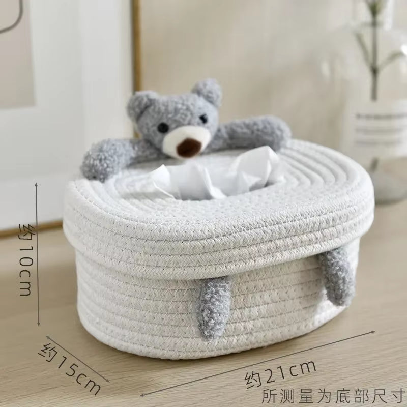Creative Nordic Style Rabbit & Bear Tissue Box Cover – Home & Living Room Decor