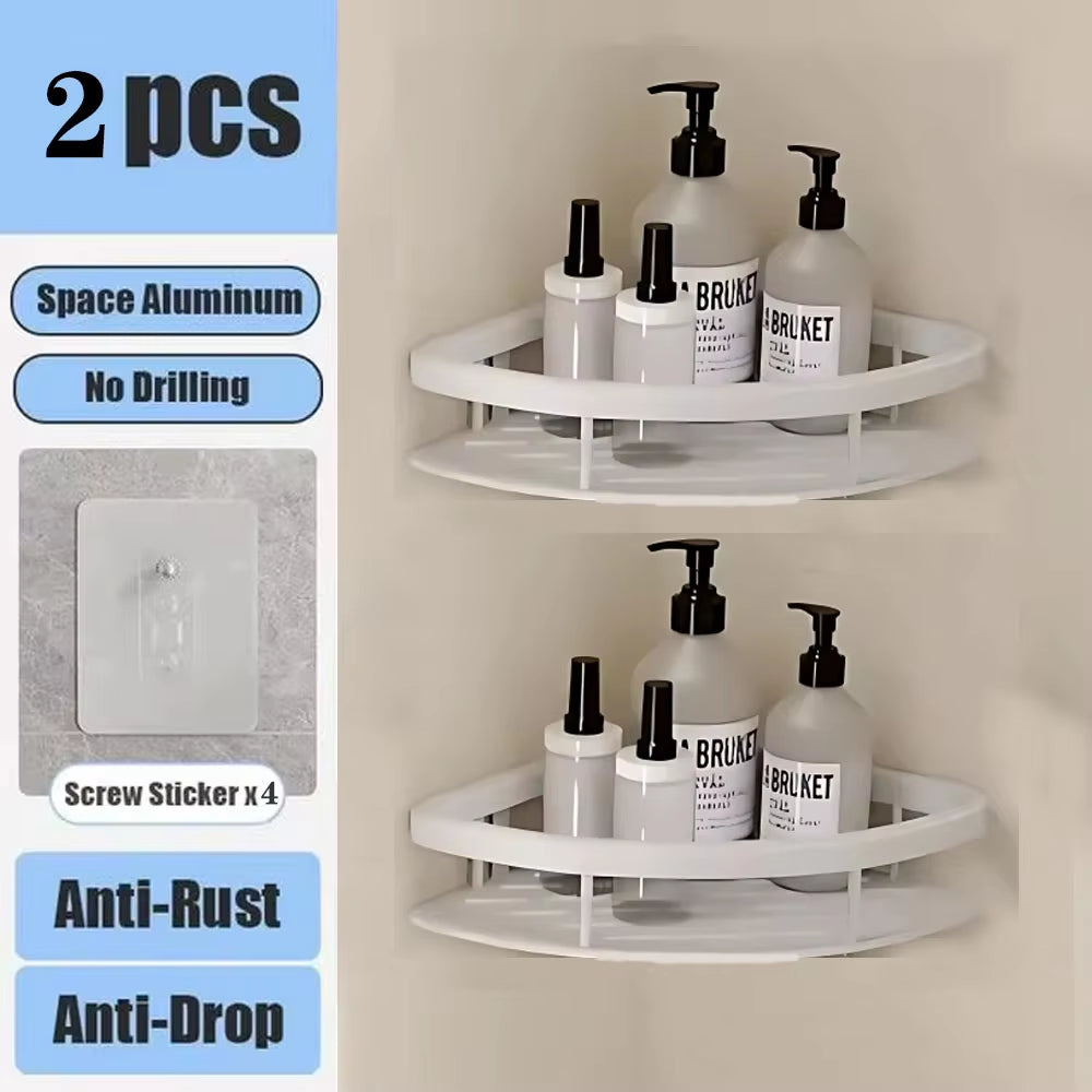 No-Drill Bathroom Shelf – Wall Mounted Aluminum Shower & Toilet Storage Rack