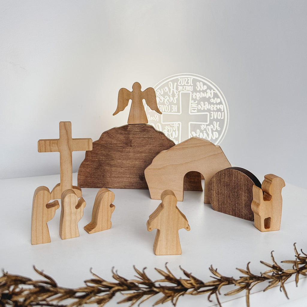 Handmade Wooden Resurrection Scene – Christian Easter Decor & Religious Keepsake Gift