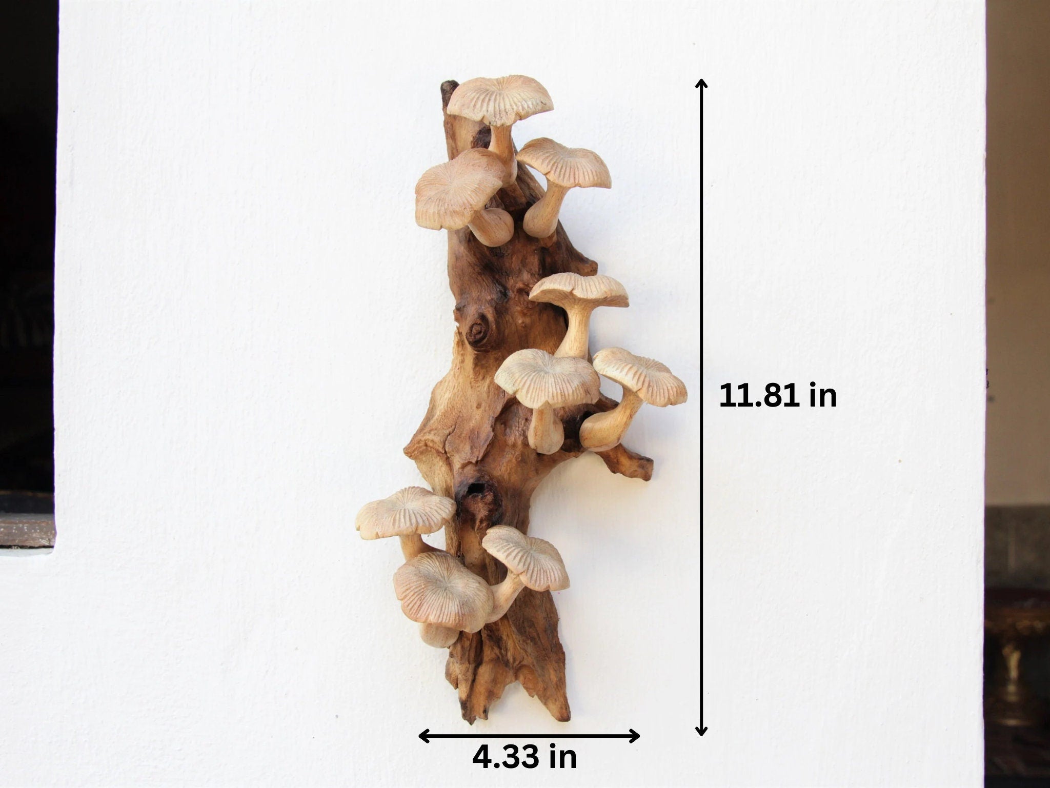 Hand-Carved Wooden Mushroom Wall Art – Rustic Driftwood Cottagecore Nature Decor