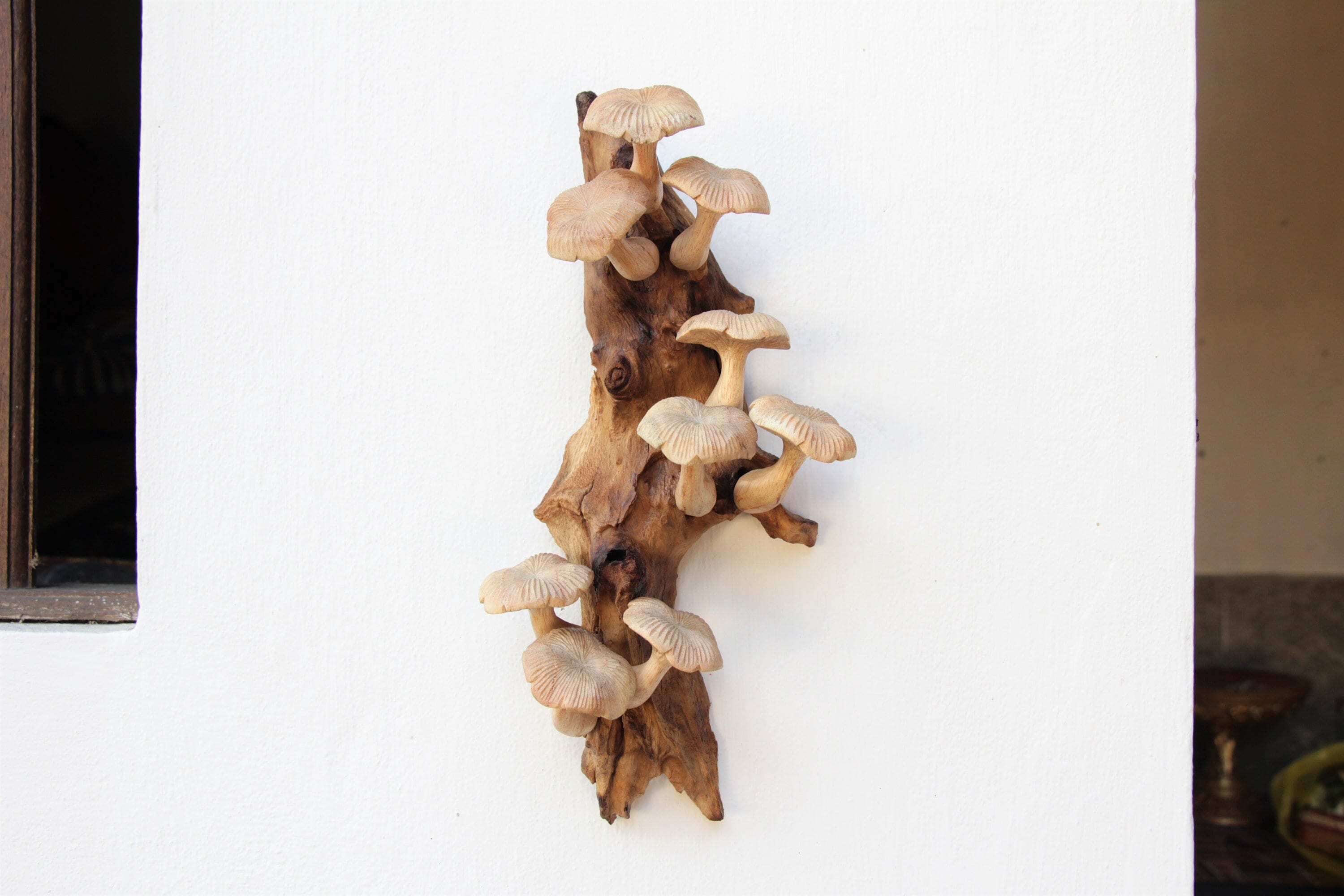 Hand-Carved Wooden Mushroom Wall Art – Rustic Driftwood Cottagecore Nature Decor